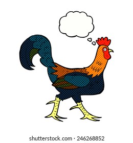 cockerel de desenho animado com bolha de pensamento