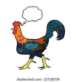 cartoon cockerel with thought bubble