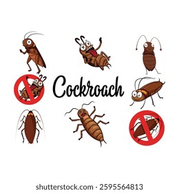 Cartoon Cockroach Icons Set, Cartoon Cockroach Icons Set for Pest Control and Educational Use