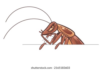 Cartoon cockroach looking from behind a white sheet. Can be used as design element.