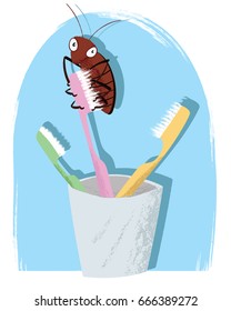 cartoon cockroach on toothbrush