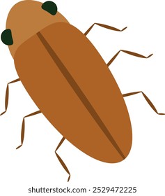 Cucaracha de dibujos animados con seis patas, dos ojos oscuros y un cuerpo marrón simple con una raya marrón más oscura en la espalda.