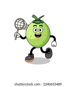 Cartoon of coconut catching a butterfly , character design