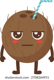 Caráter de coco de desenho animado com uma palha
