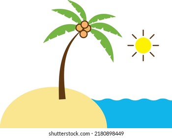 Cartoon Coconut Tree on an Island Beach