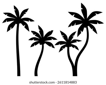 Cartoon coconut trees. Silhouettes of palm trees. Isolated vector graphics.