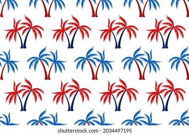 Cartoon coconut tropical palm tree seamless pattern summer holiday vector print. Exotic leaves tropical silhouettes background. California nature palm tree seamless pattern. Botany print.