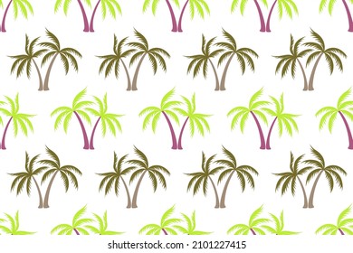Cartoon coconut tropical palm tree seamless pattern summer holiday vector print. Exotic leaves tropical silhouettes background. Miami nature palm tree seamless ornament. Wrapping print.