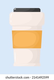 Cartoon cofee disposable cup isolated on white background. Flat drink paper cup vector illustration. Realistic template.