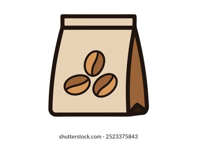  Cartoon coffee bean bag vector illustration in clipart and line art style for digital use.