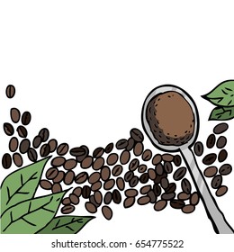 Cartoon coffee beans and coffee leaves