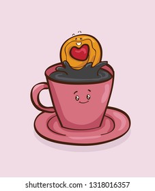 cartoon coffee and cookies vector, cute and funny