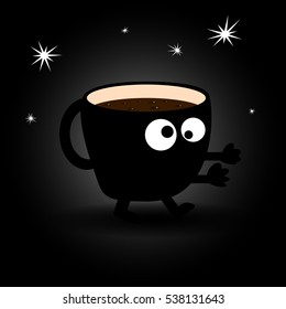 Cartoon coffee cup with big eyes. Vector illustration