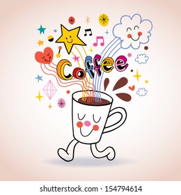Cartoon coffee cup cute character