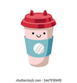 Cartoon coffee cup. Happy cup of coffee. Characters. Vector Illustration Isolated on white background.