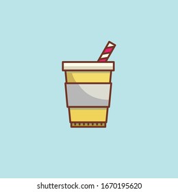 Cartoon coffee cup icon with a straw. illustration in a flat style Premium Vector