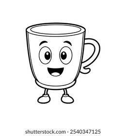 A cartoon coffee cup isolated on a white background, depicted in a vector illustration with a flat cartoon 