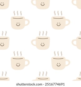 Cartoon Coffee Cup seamless patterns, Vector.
