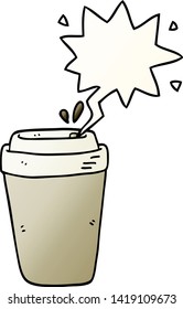 cartoon coffee cup with speech bubble in smooth gradient style