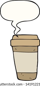 cartoon coffee cup with speech bubble