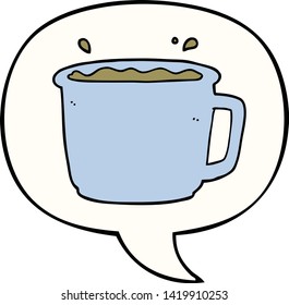 taza de café de dibujos animados con burbuja de habla
