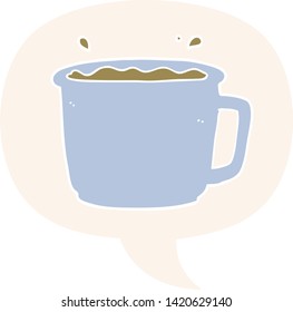 Cartoon-Kaffeetasse mit Sprachblase im Retro-Stil