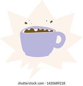 Cartoon-Kaffeetasse mit Sprachblase im Retro-Stil