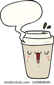 cartoon coffee cup with speech bubble