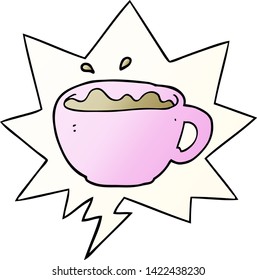cartoon coffee cup with speech bubble in smooth gradient style