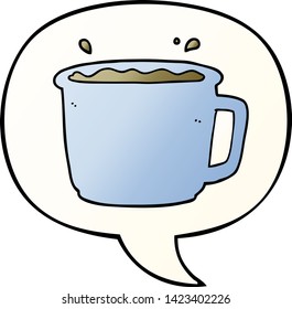 cartoon coffee cup with speech bubble in smooth gradient style