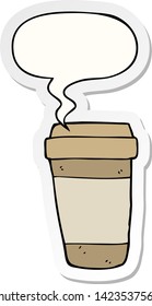 taza de café de dibujos animados con pegatina de burbuja de habla