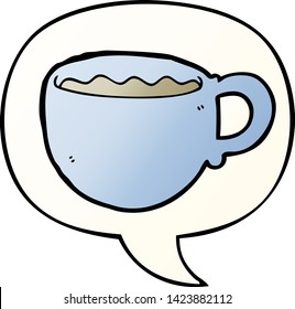 taza de café de dibujos animados con burbuja de habla en un estilo de gradiente suave