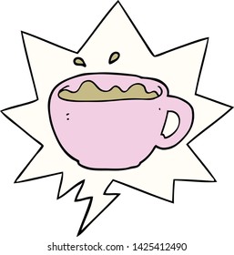 cartoon coffee cup with speech bubble