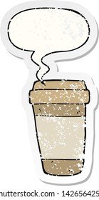 taza de café de dibujos animados con burbuja de habla pegatina vieja angustiada
