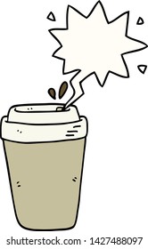 taza de café de dibujos animados con burbuja de habla