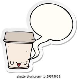 cartoon coffee cup with speech bubble sticker