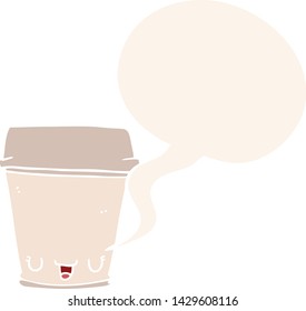 Cartoon-Kaffeetasse mit Sprachblase im Retro-Stil