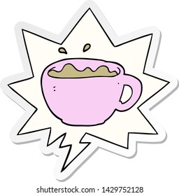 taza de café de dibujos animados con pegatina de burbuja de habla