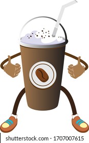 Cartoon coffee cup. Take away coffee. Happy cup of coffee. Vector flat cartoon illustration