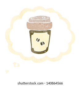 cartoon coffee cup in thought bubble