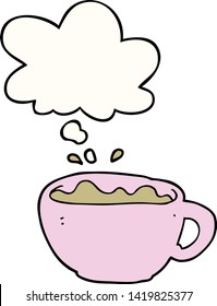 cartoon coffee cup with thought bubble