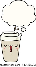 cartoon coffee cup with thought bubble