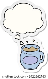 cartoon coffee cup with thought bubble as a printed sticker