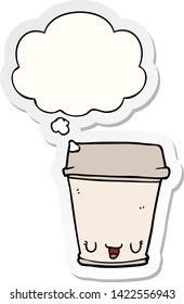 cartoon coffee cup with thought bubble as a printed sticker