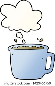 Cartoon-Kaffeetasse mit Gedankenblase im Stil eines glatten Farbverlaufs