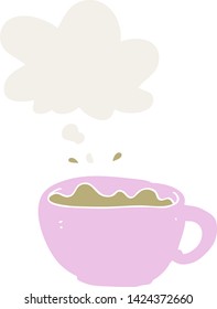 cartoon coffee cup with thought bubble in retro style