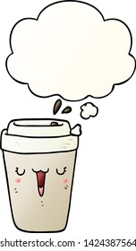 cartoon coffee cup with thought bubble in smooth gradient style