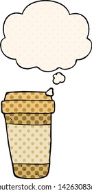 cartoon coffee cup with thought bubble in comic book style