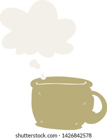 cartoon coffee cup with thought bubble in retro style