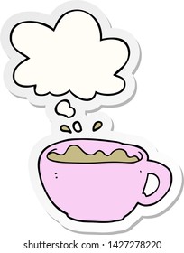cartoon coffee cup with thought bubble as a printed sticker